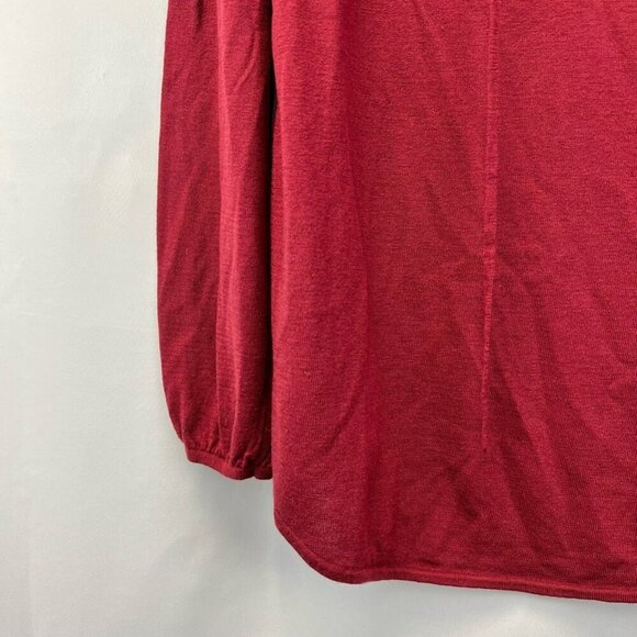 Loft Womens Pullover Top Burgundy Wool Blend Long Sleeve Raglan V Neck Crochet S - Picture 6 of 11